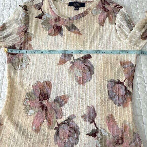 Rachel Rachel Roy Floral Sheer Long Sleeve Top S Beige Multicolor Polyester/Span - Picture 7 of 9